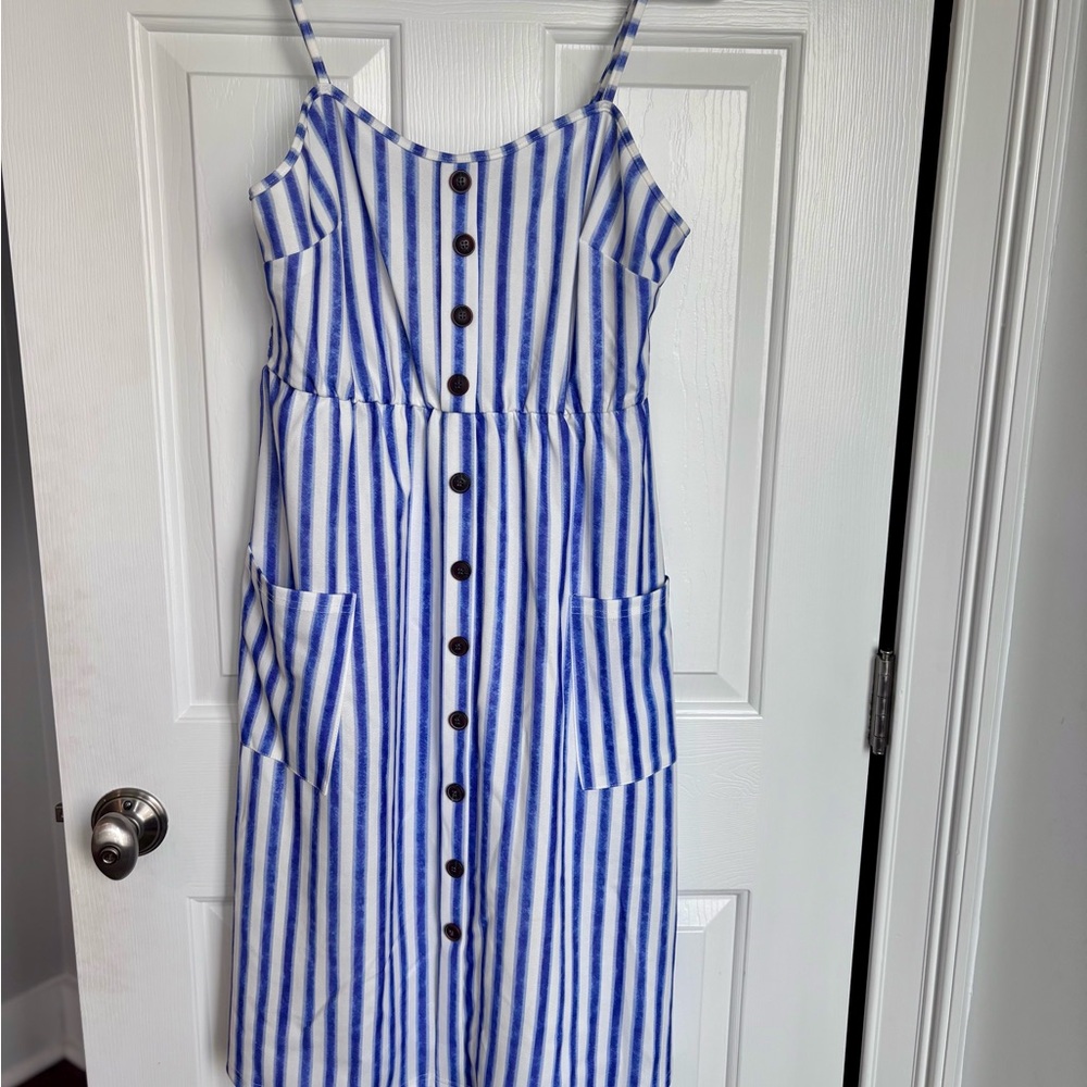 Blue and White Striped Dress
